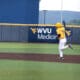 WVU Baseball first baseman Grant Hussey waves after a home run.