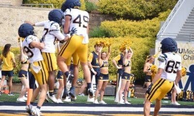 WVU Football defense during scrimmage