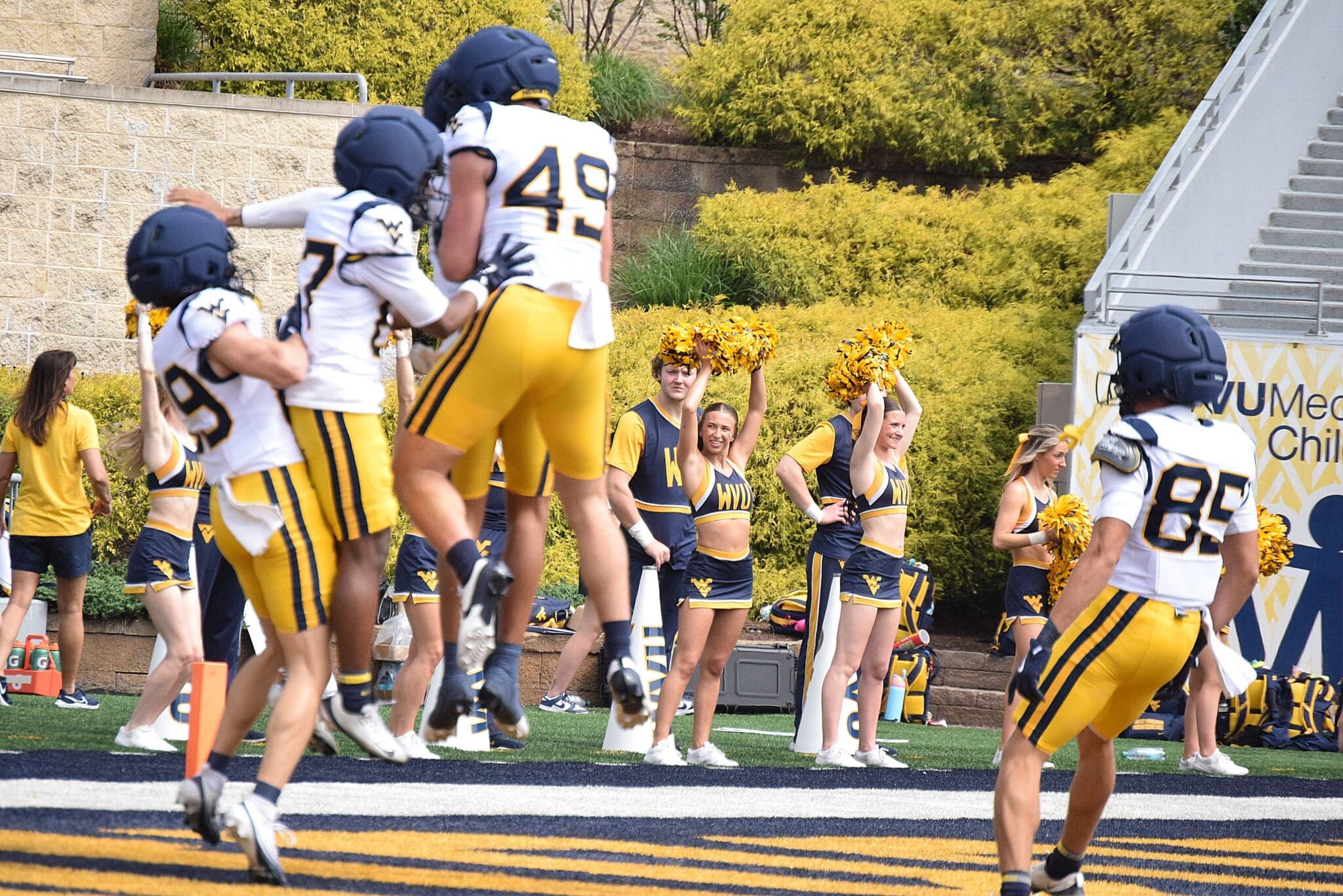 WVU Football defense during scrimmage