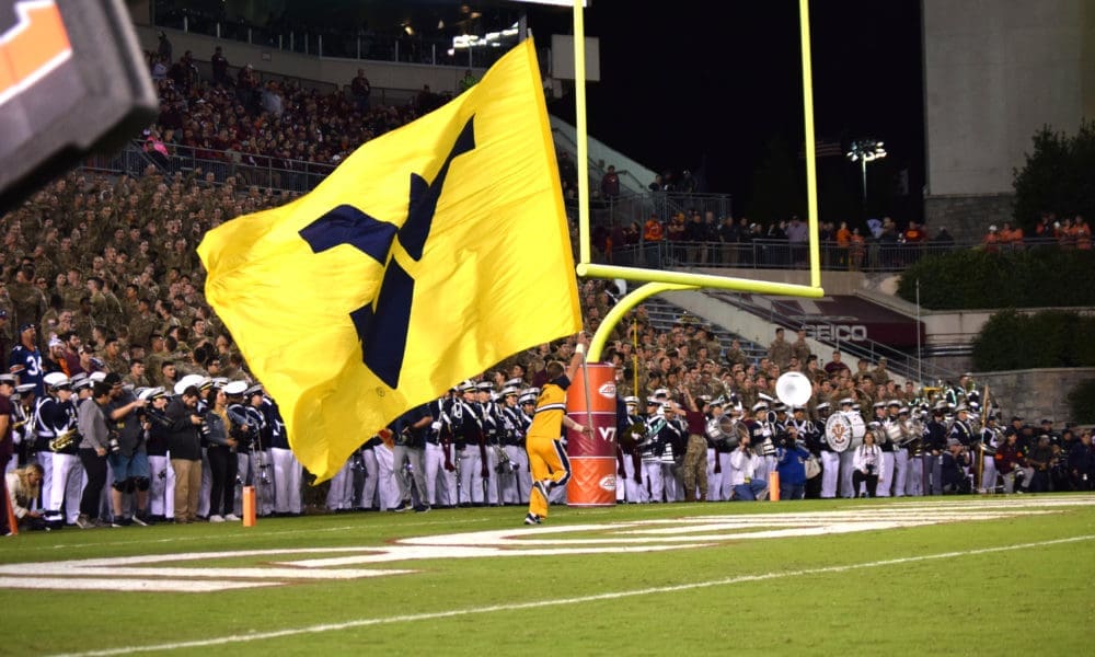 WVU Football Flying WV flag at WVU