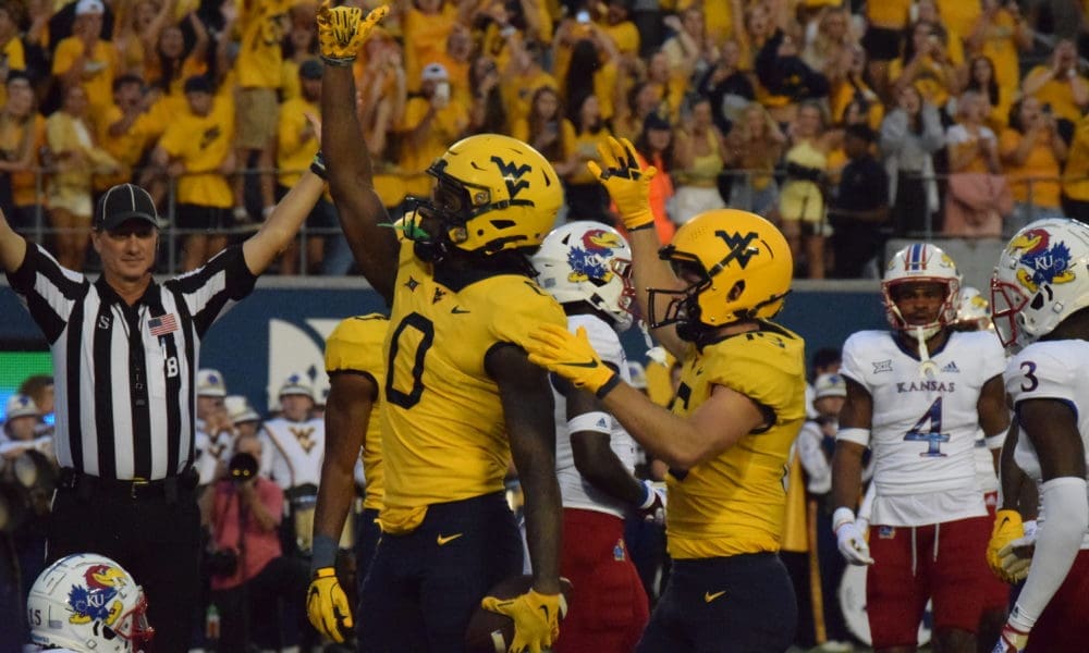 WVU Football WR Bryce Ford-Wheaton Celebrates Touchdown
