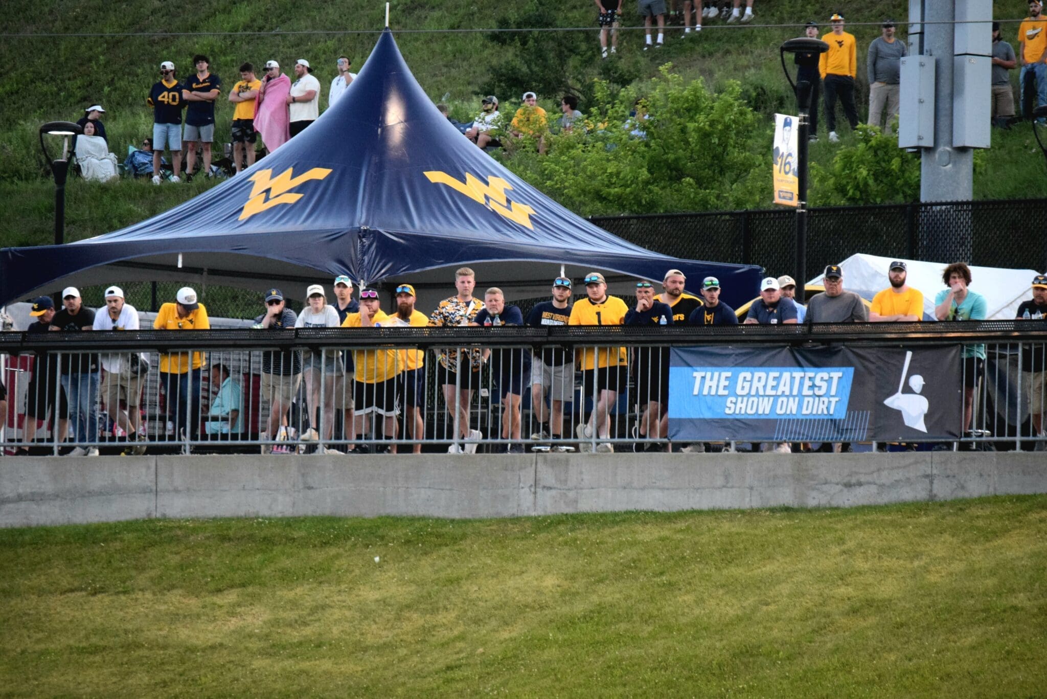 WVU Baseball fans in tent at Morgantown NCAA Regional