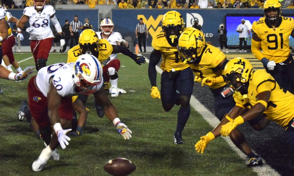WVU Football defense goes after fumble against Kansas
