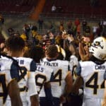WVU Football players with Black Diamond Trophy