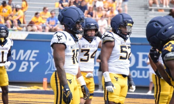 WVU Football Darius Morant lines up during scrimmage