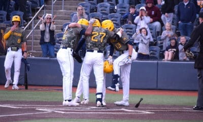 WVU Baseball JJ Wetherholt celebrates a home run