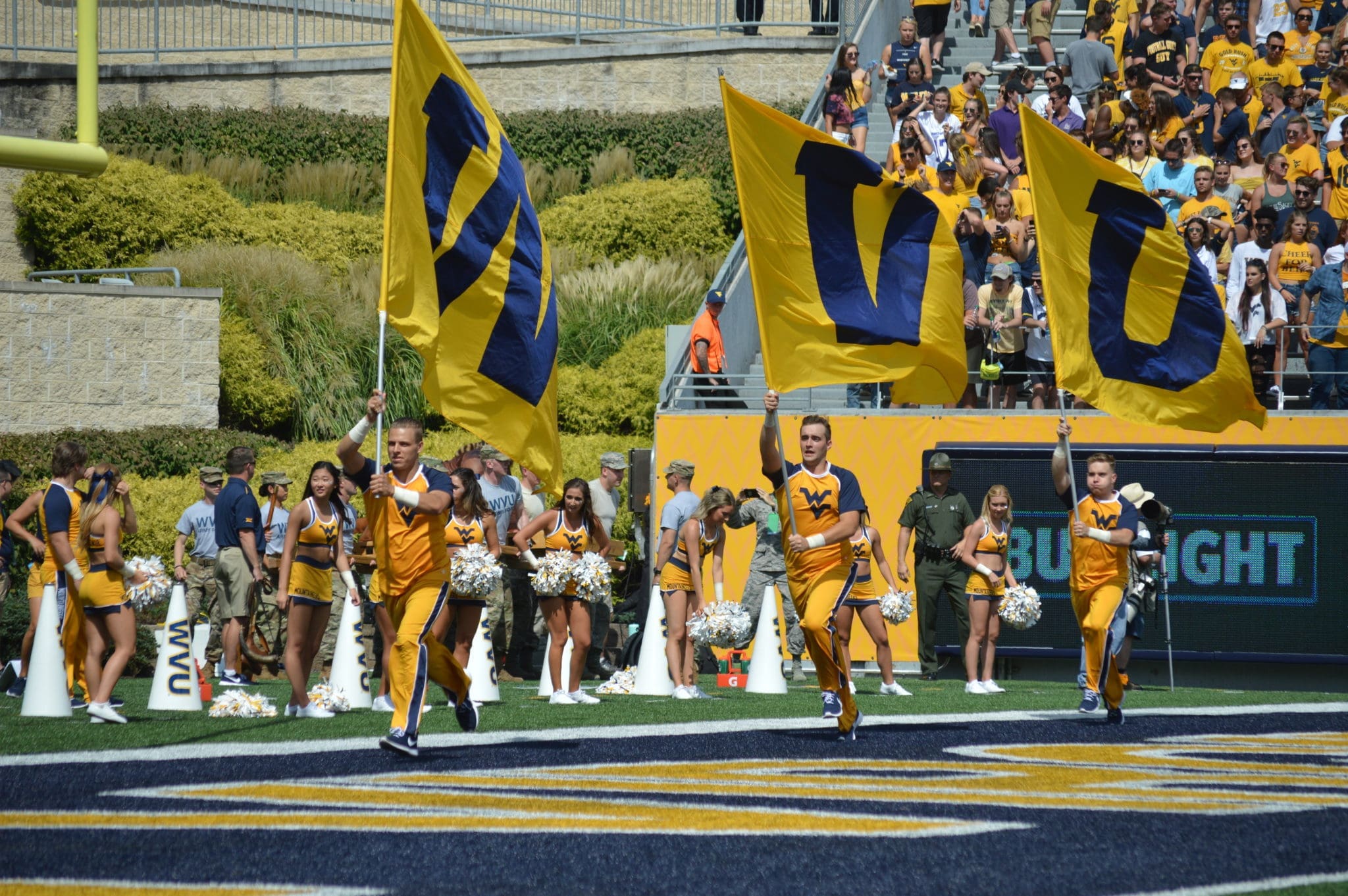 WVU football flags in end zone