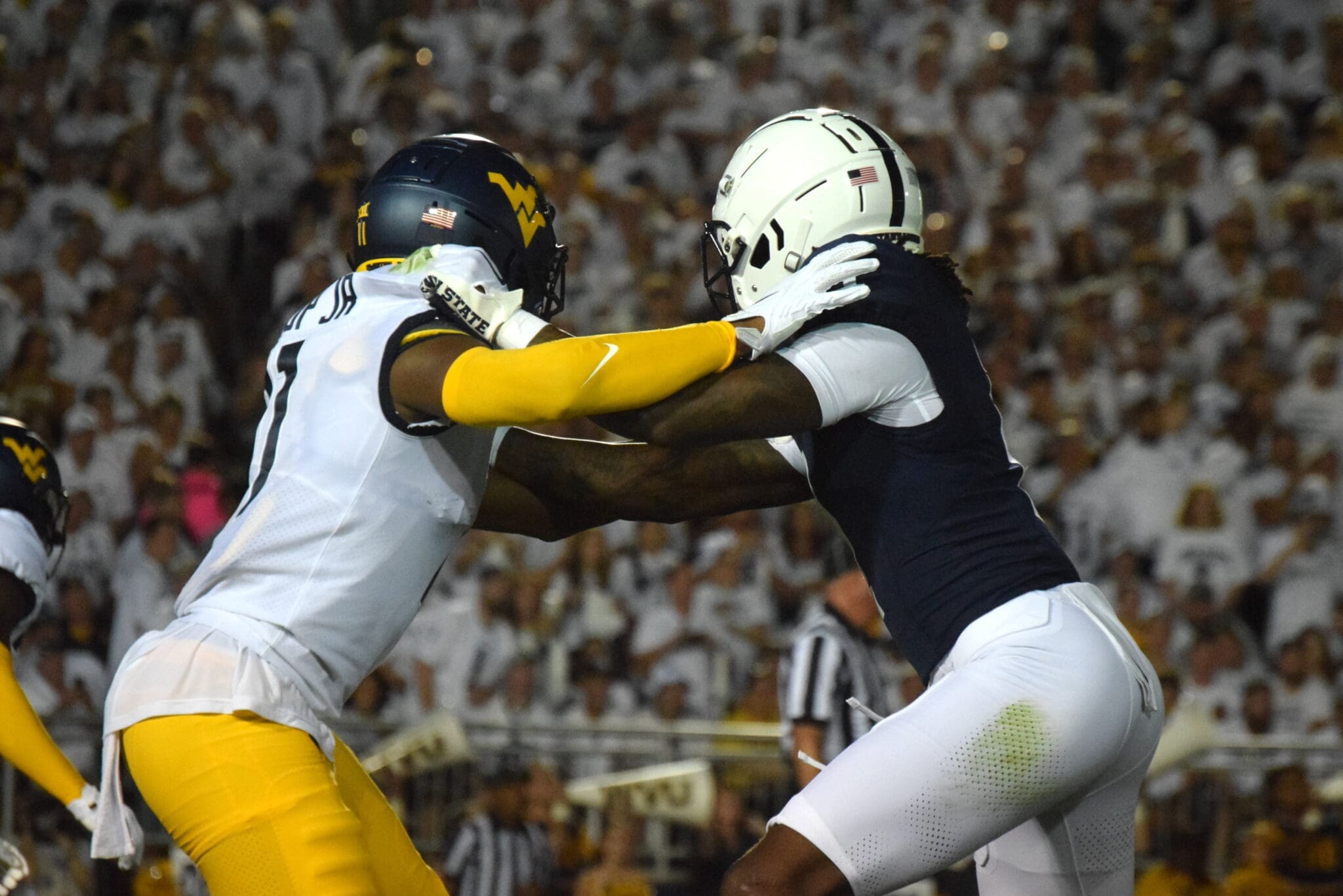 WVU WR Cortez Braham locked up against Penn State