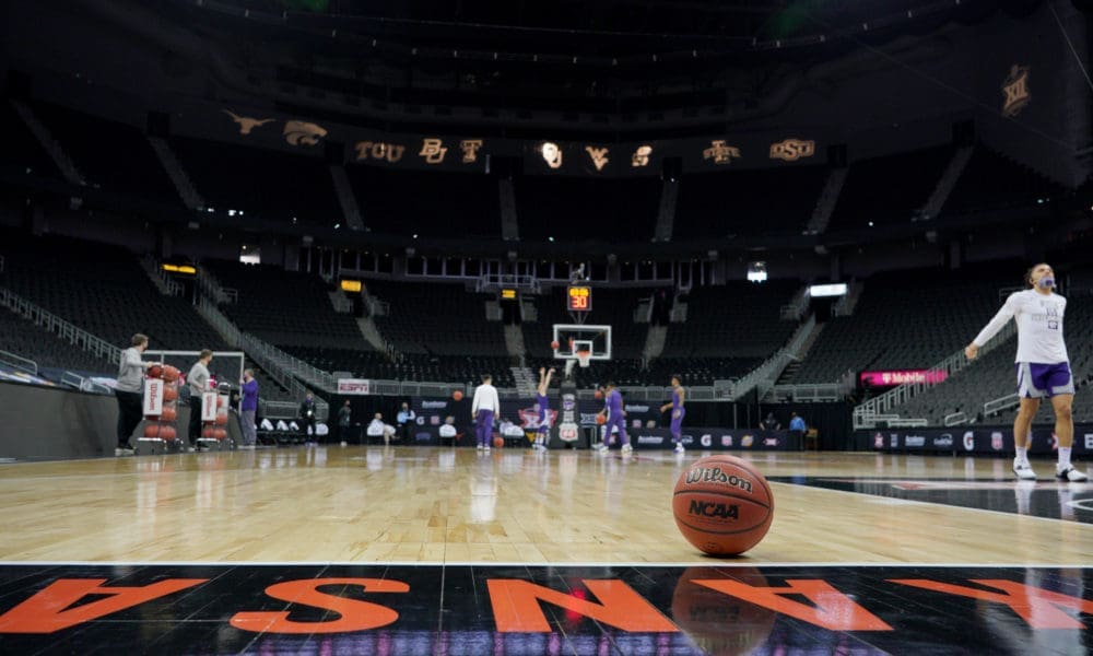 Big 12 basketball on court stock