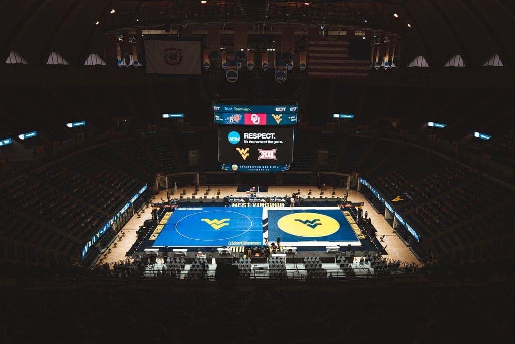 WVU Wrestling set up at Coliseum
