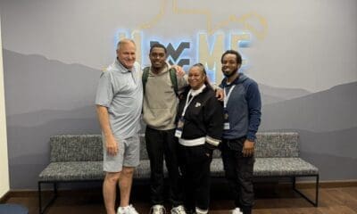 WVU Football JUCO transfer Jaylon Jones meets with head coach Rich Rodriguez. Image courtesy of Jaylon Jones' Twitter (X) account.