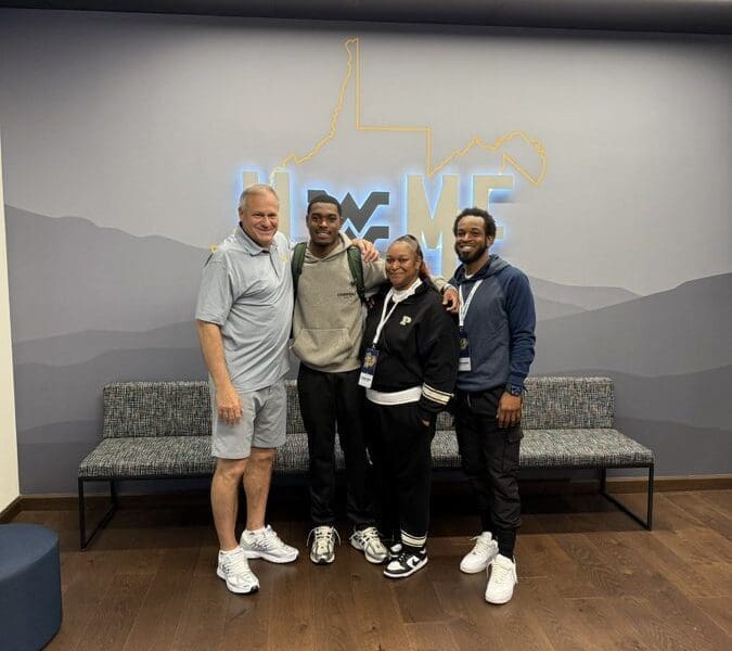 WVU Football JUCO transfer Jaylon Jones meets with head coach Rich Rodriguez. Image courtesy of Jaylon Jones' Twitter (X) account.