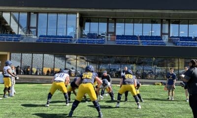 WVU Football Offensive Lineman during spring practice