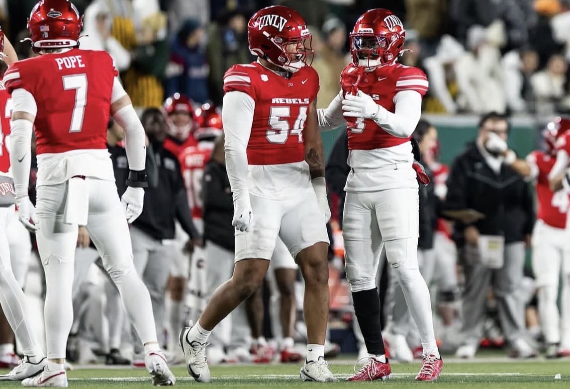 WVU Football transfer linebacker Isaiah Patterson (54) during his time at UNLV. Image courtesy of Isaiah Patterson's Instagram account.