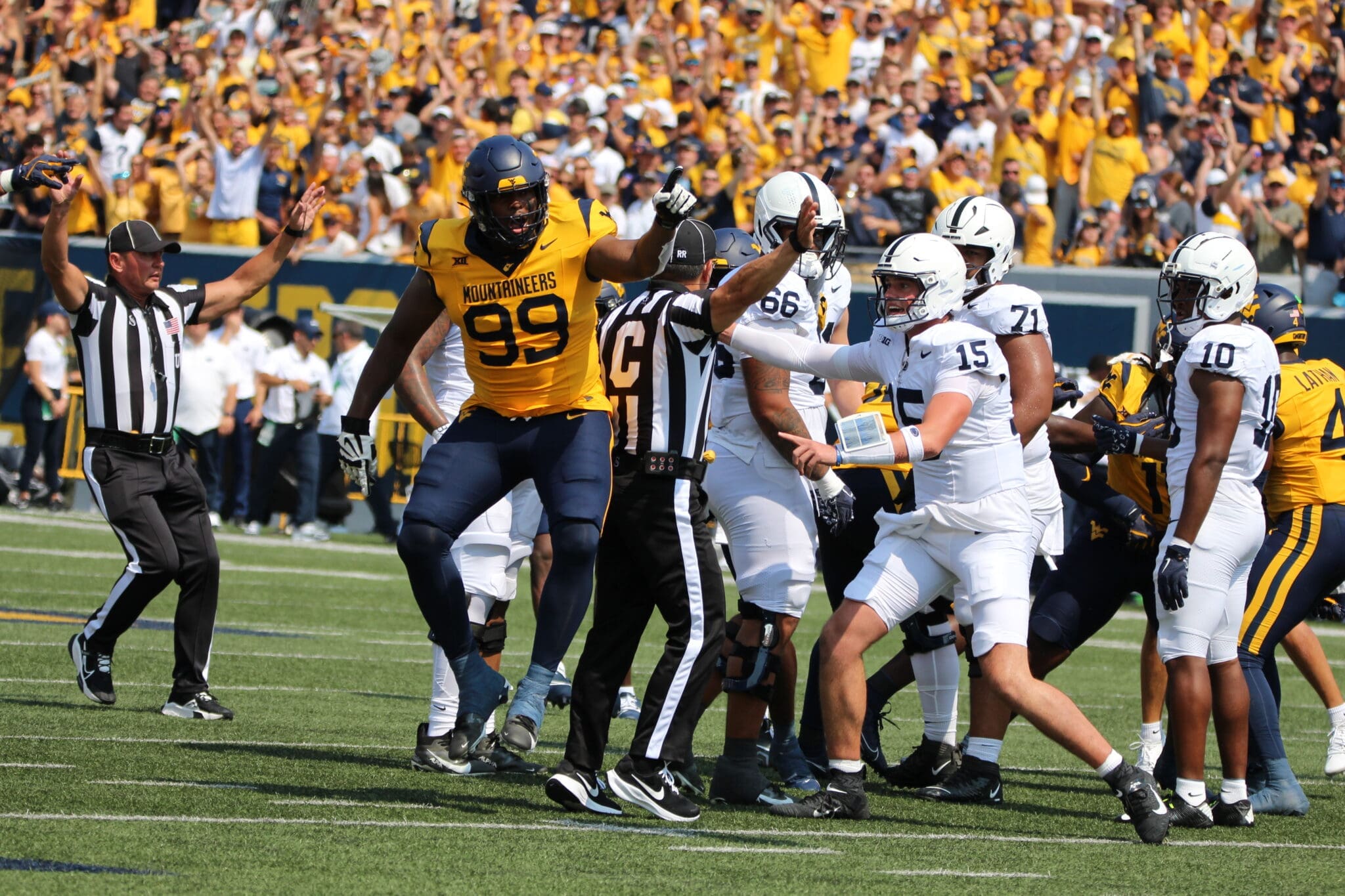 WVU Football DL Hammond Russell IV and Penn State QB Drew Allar