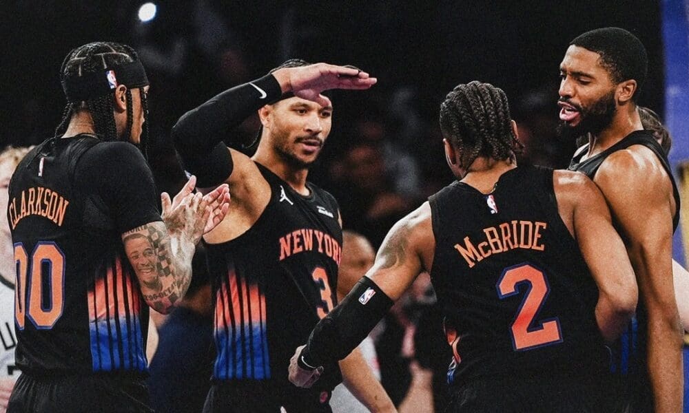 Miles McBride with Knicks teammates