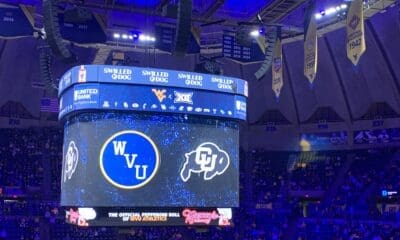 WVU Basketball against Colorado on video board at Hope Coliseum stock