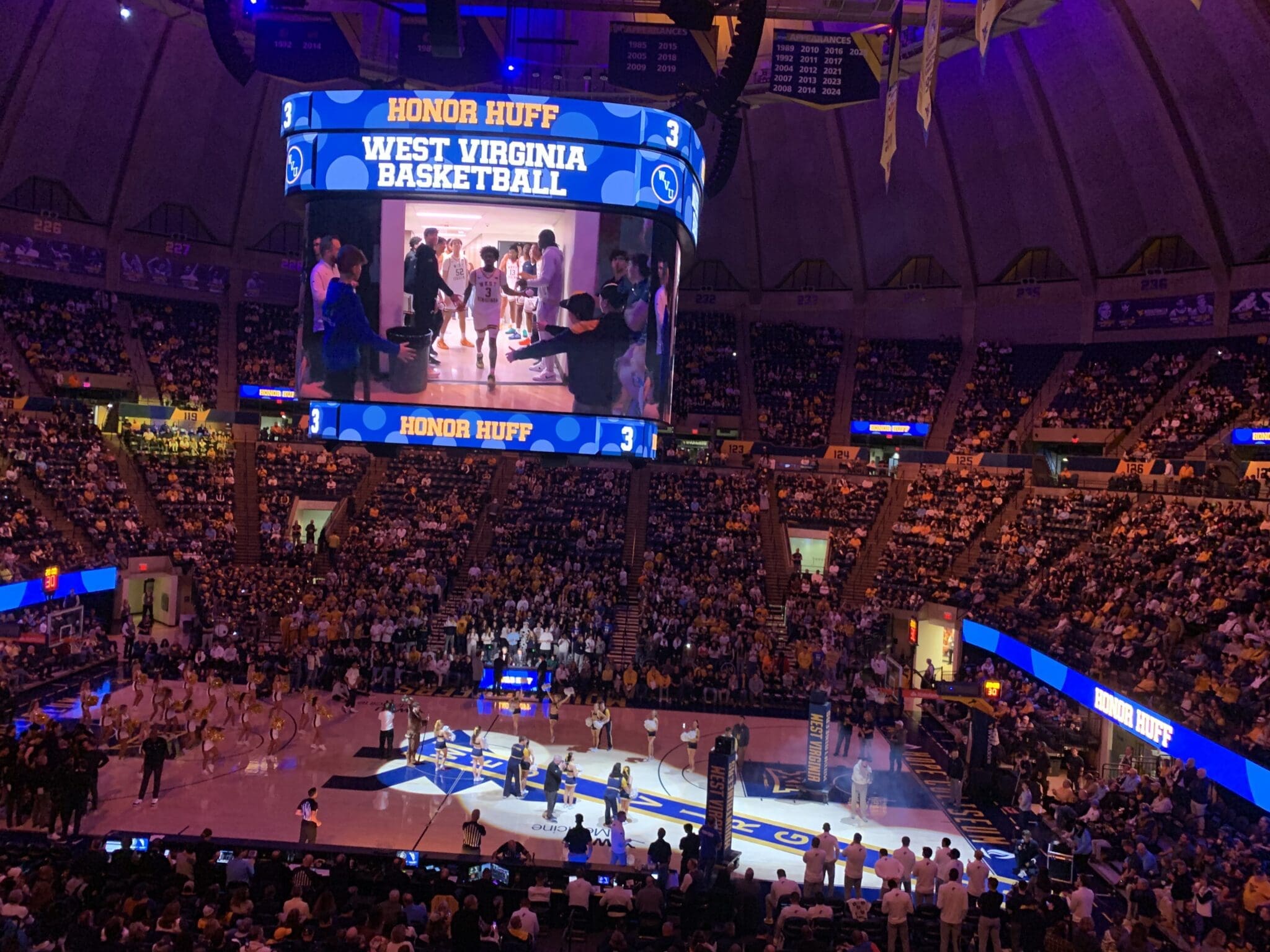 WVU Basketball Honor Huff intro at Hope Coliseum