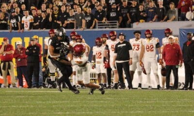 WVU Football RB Jahiem White tackled by Iowa State