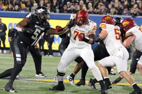WVU Football DL Sean Martin (5) versus Iowa State