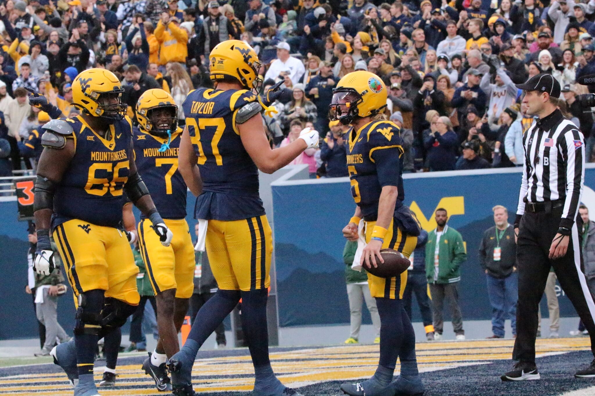 WVU Football Garrett Greene with Kole Taylor and Traylon Ray after scoring TD