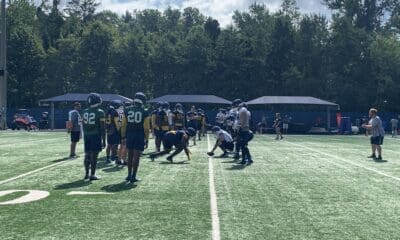 WVU Football OL and DL at practice