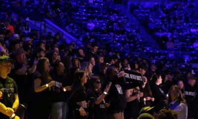WVU basketball Fans enjoy light show before WVU basketball game at WVU Coliseum