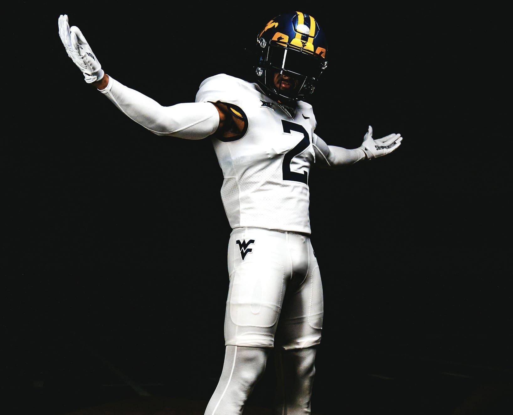 WVU Football Blue on White Uniform