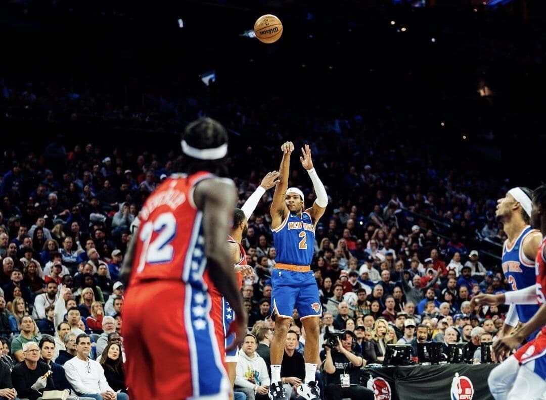Miles McBride shooting with Knicks