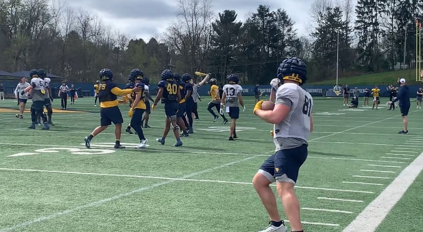 WVU Football spring practice with TE Treylan Davis