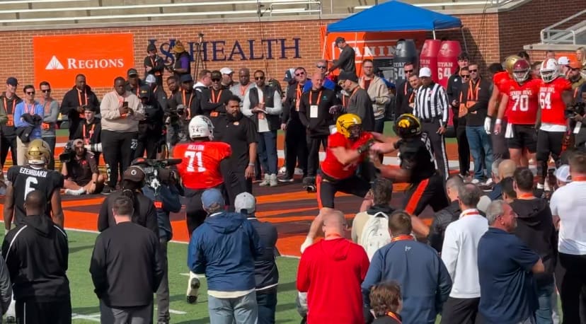 Wyatt Milum in fight at Senior Bowl
