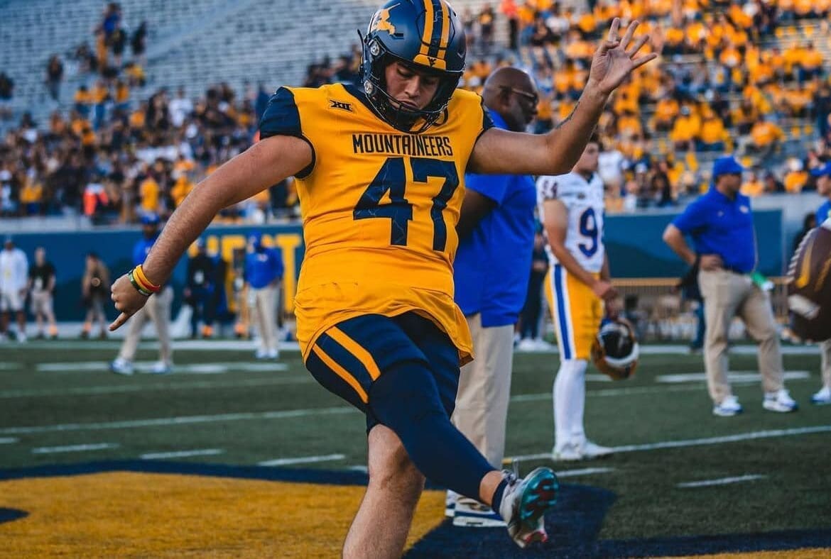 WVU Football kicker RJ Kocan. Image courtesy of RJ Kocan's Instagram account.