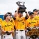 WVU Baseball players with Big 12 trophy