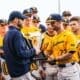 WVU Baseball Steve Sabins and players with Big 12 trophy