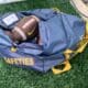WVU Football in safeties bag stock