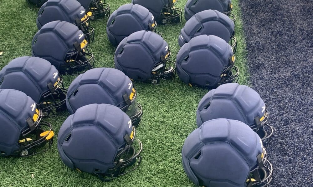 WVU Football padded helmets stock photo