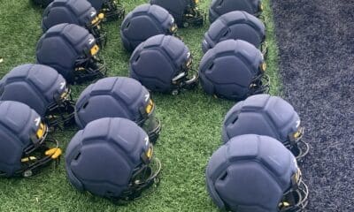 WVU Football padded helmets stock photo