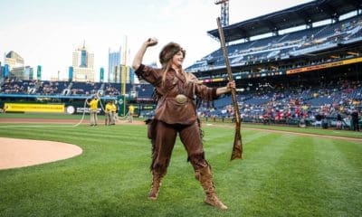 WVU Mascot Mary Mountaineer takes the field during the Backyard Brawl at PNC Park