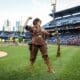 WVU Mascot Mary Mountaineer takes the field during the Backyard Brawl at PNC Park