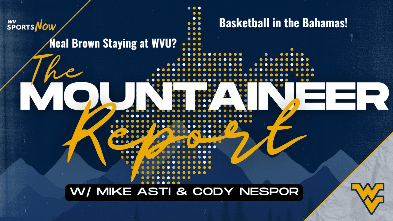 Mountaineer Report Thanksgiving Graphic talking Neal Brown staying at WVU and basketball in Bahamas