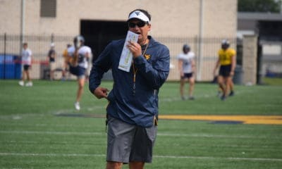 WVU Football HC Neal Brown at practice
