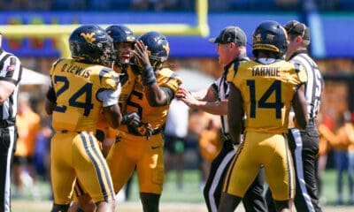 WVU Football celebrates against RMU