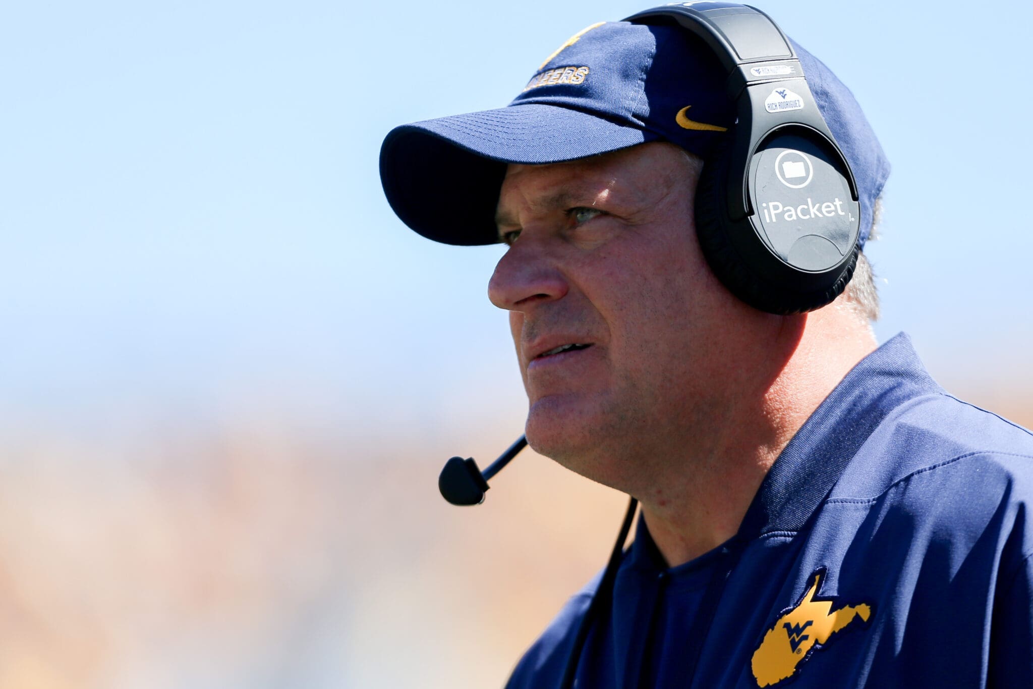 WVU Football HC Rich Rodriguez against RMU in 2025 season opener