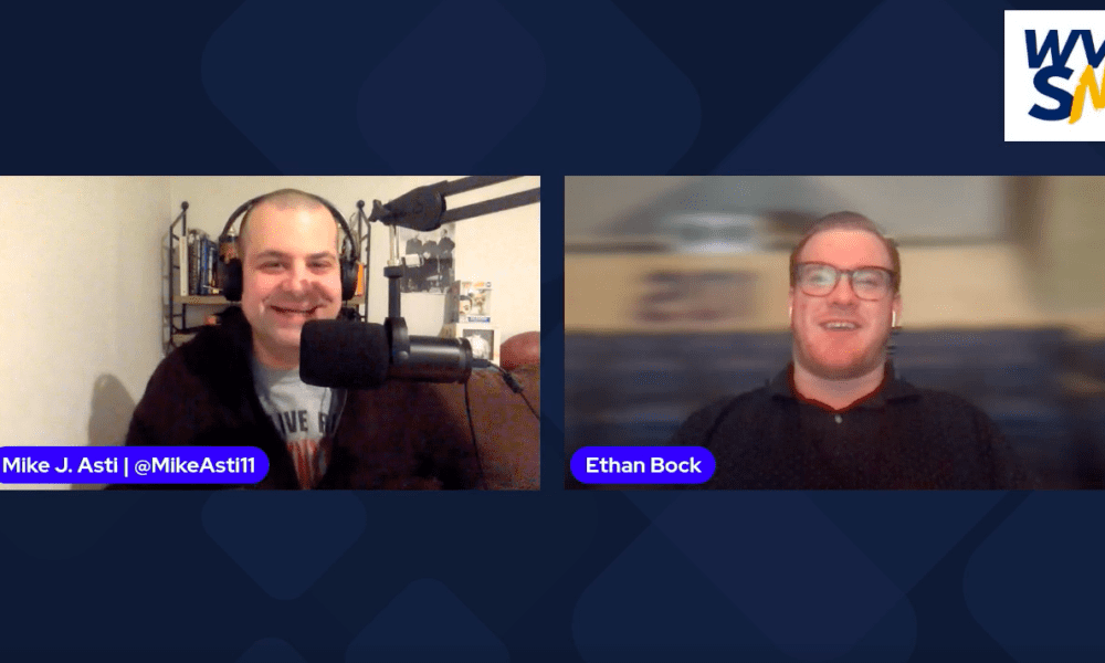 Mike Asti and Ethan Bock WVU Basketball postgame show