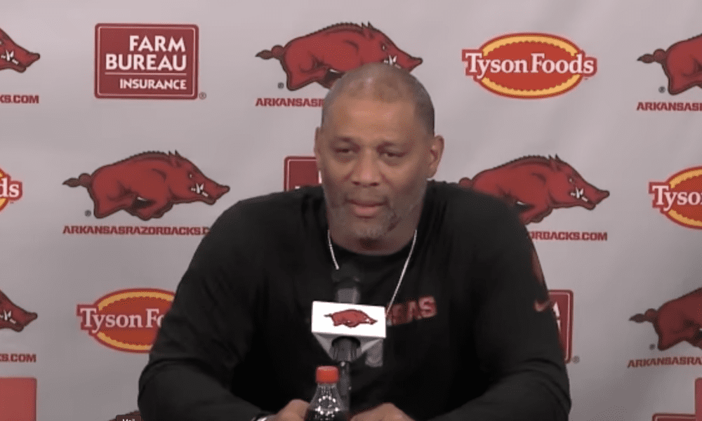 WVU Football DE coach Deke Adams with Arkansas