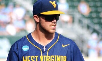 The WVU baseball team practices before the Mountaineers played the Tar Heels in the NCAA Tournament Super Regionals on Friday, June 7, 2024, at Boshamer Stadium in Chapel Hill, N.C. (Mitchell Northam / WV Sports Now)