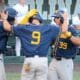 WVU Baseball INF Kyle West (39) celebrates his homer against UNC on June 7, 2024 at Boshamer Stadium in Chapel Hill, N.C. in the NCAA Tournament Super Regionals. (Mitchell Northam / WV Sports Now)