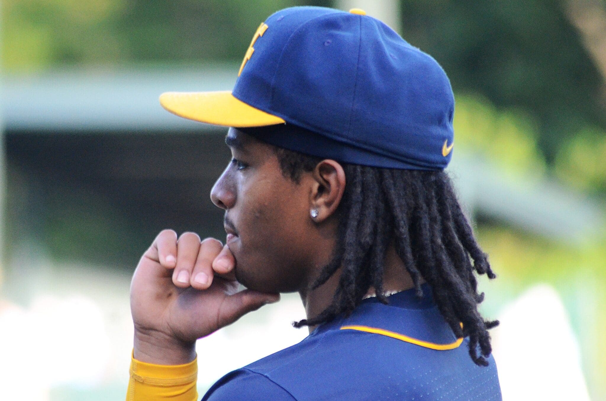 WVU Baseball Armani Guzman looks on as WVU played against North Carolina on June 8, 2024, in the Super Regionals of the NCAA Tournament at Boshamer Stadium in Chapel Hill, N.C. (Mitchell Northam / WV Sports Now)