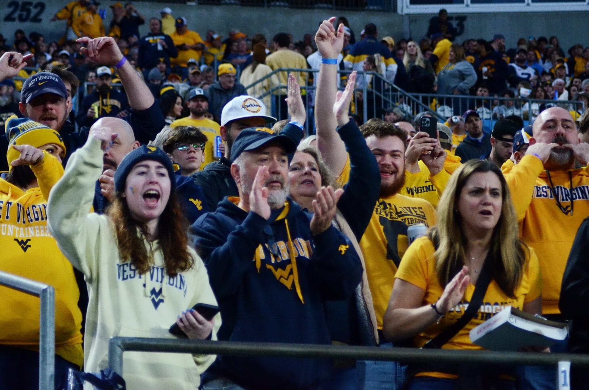 WVU fans cheer at the Duke's Mayo Bowl on Dec. 27, 2023 at Bank of America Stadium in Charlotte, N.C. (Mitchell Northam / WV Sports Now)