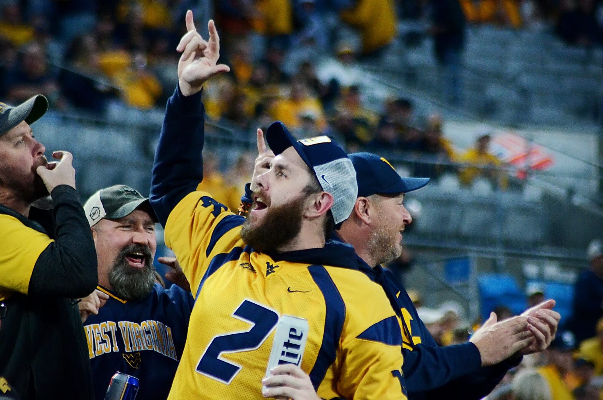 WVU Football fans cheer at the Duke's Mayo Bowl on Dec. 27, 2023 at Bank of America Stadium in Charlotte, N.C. (Mitchell Northam / WV Sports Now)